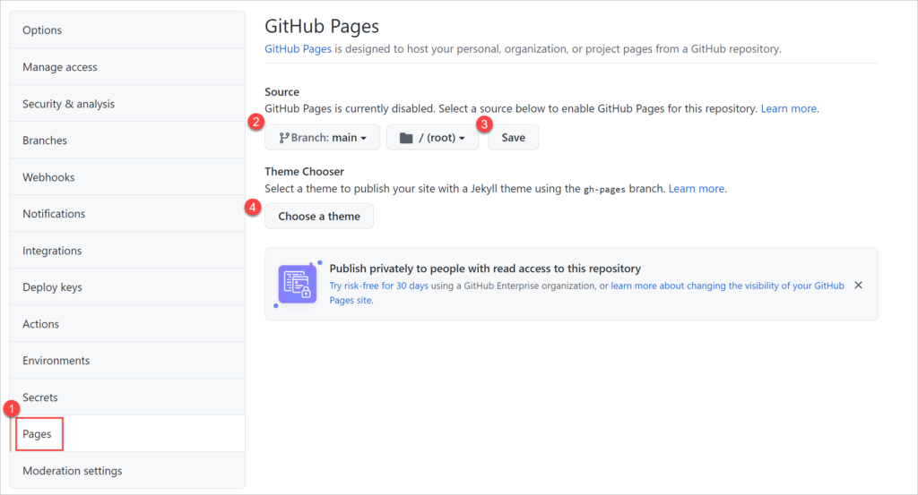 GitHub Pages Settings